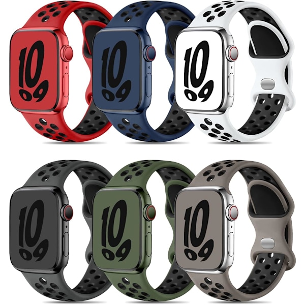 6-pakning sportsremmer kompatibel med Apple Watch-remmer for menn og kvinner 49mm 45mm 44mm 42mm 41mm 40mm 38mm, pustende sportsremmer