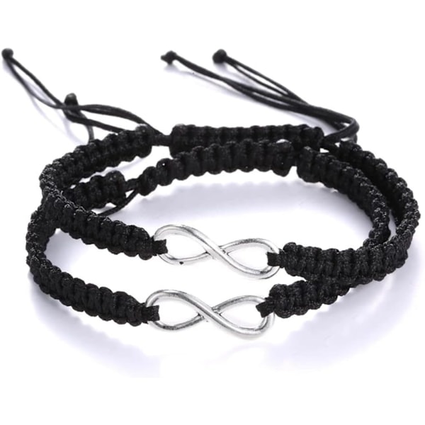 2 stk./sæt rustfrit stål 8 uendelighed par armbånd flettet læderreb bangle armbånd justerbar kæde passer til 7-9 tommer til L