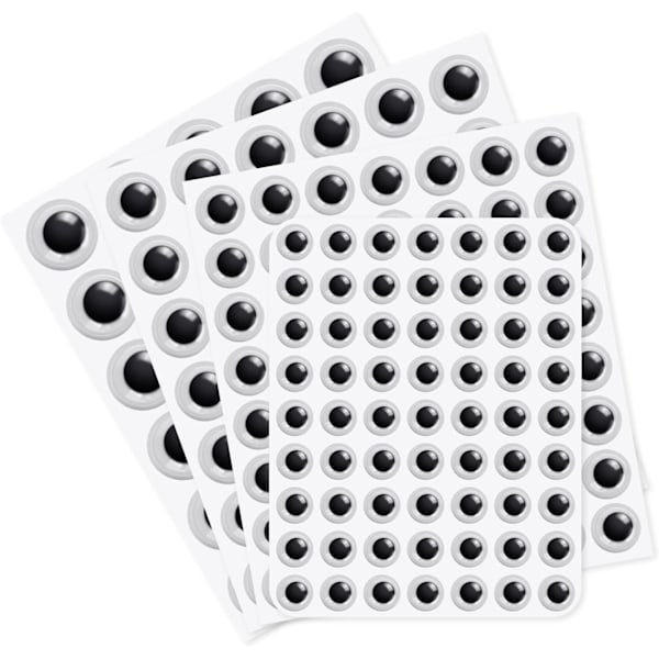 Rörliga Ögon Stickers Självhäftande Vicka Ögon Stickers Storlekar 8mm 10mm 12mm 15mm Runda Plast Sticker Ögon för DIY Hantverk Scrapbooking Dekoration (4 Ark)