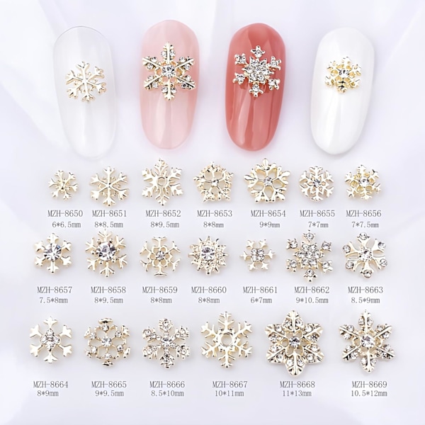 20 st Metalliska Julnagelsmycken Legering Snöflinga Nagelstenar Guld Nagelkonst Smycken Nagel Dubbar Snöflinga Lyxig Nagelkristall Diamant för Akryl N