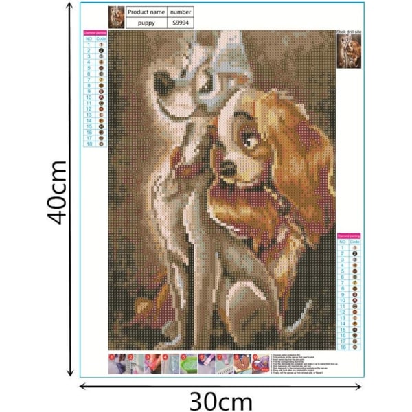 30x40cm, 5d diamond puppy painted rhinestone embroidery canvas