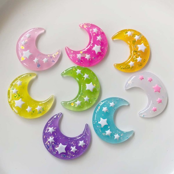 8 st Blandade 8 Färger Glänsande Måne Flatback Resin Knapp Jul DIY Hantverk Telefonskal Scrapbook Dekoration