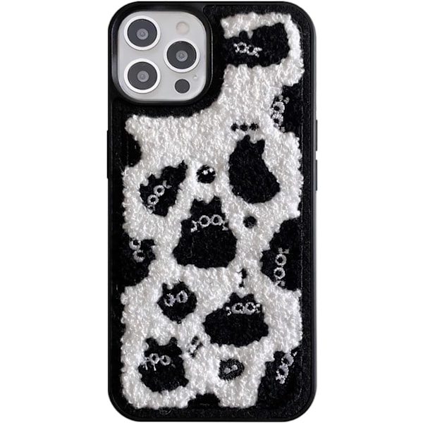 Kattetelefonetui Kompatibel med iPhone 14 Pro (Ikke Max), Sød Sort Kat Fuzzy Blød Tæppe Æstetisk Etui til iPhone 14 Pro Pels Telefon Etuier til Piger