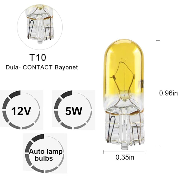 Gul - T10 W5W miniatyr standard halogenlampa 194168501 DRL Co