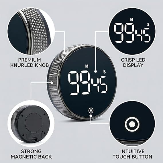 Køkkentimer, 60 minutters stopur og nedtællingstimer, magnetisk nedtællingstimer, bærbar, visuel timer, til børn og voksne
