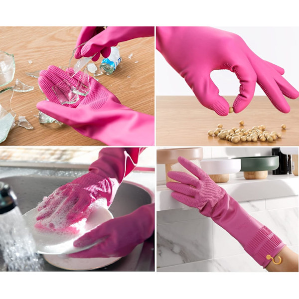 Par Reusable Vattentäta Halksäkra Honungskaka Grepp Latex Gummihandskar med Häng-Torkningskrokar/Hängslingor för Diskning Hushållsrengöring Matlagning (Me