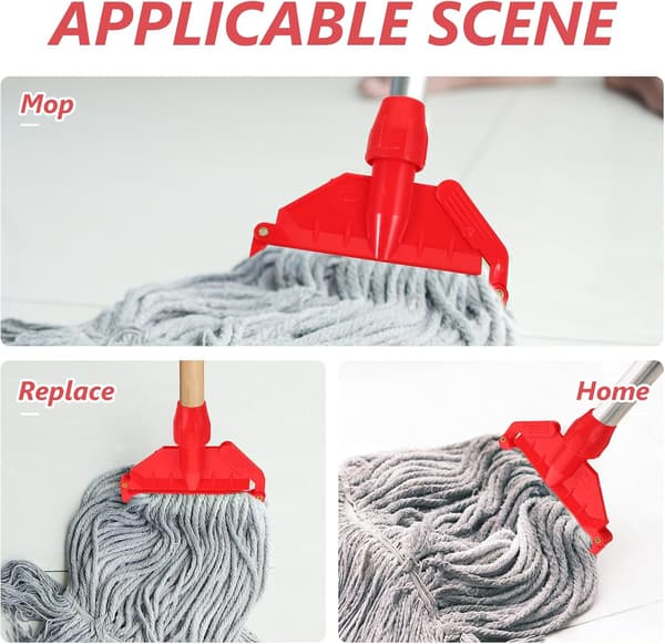 Moppehode-klemmeholder - Moppehodehåndtak-klemme, Avtakbar klemme for moppehode, Reservedel for moppehode, Tilbehør til moppeholder (Rød)