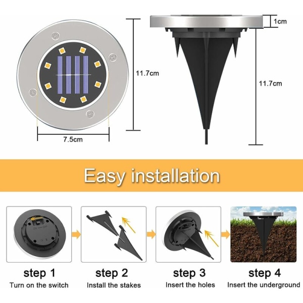 Utendørs solcellelamper, 8 stykker vanntette utendørs solcellelamper 8L