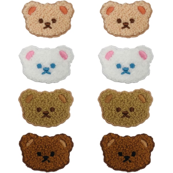 8 st Cartoon Bear Patches Björnar Broderade Applikationer Dekorativa