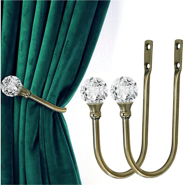 2 stk Gardinholdere Cyan Farge Metall Krystall Vegg Gardin Krok