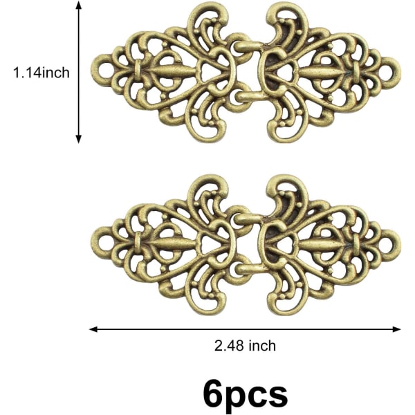 Sett med 6 par kappespenner i bronse, hult bladmønster, vintag