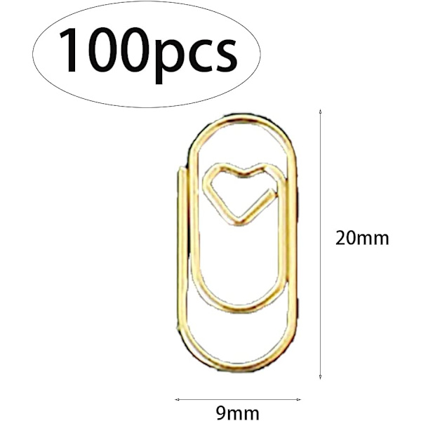 100 guldbelagte papirclips Mini hjerteformede papirclips Bogmærke