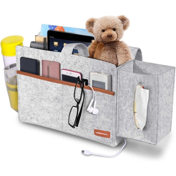 Bedside Organizer - Lysegrå (Kun Organizer), 11*20*30cm, Senge