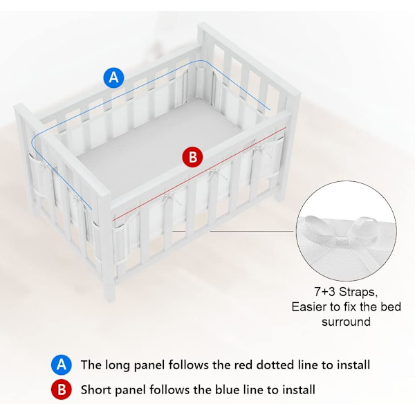 Baby Cabin Bumper, Sengestol Bumper, 3D Mesh Foring, Sikker for Luft i Seng