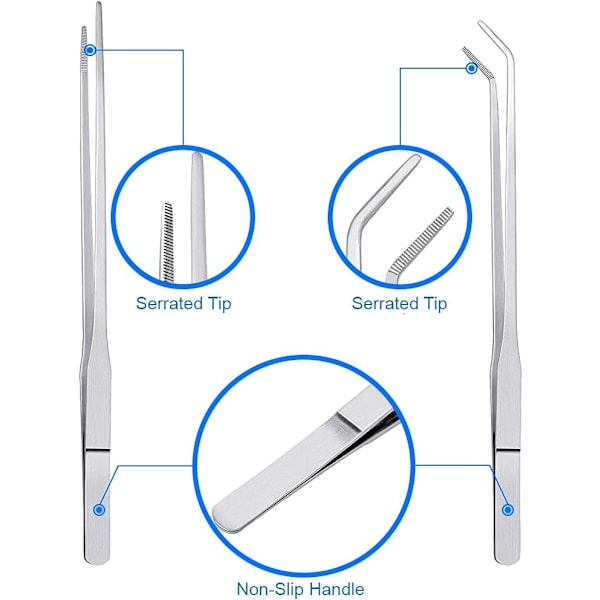 Pairs Rustfrie Stål Pincet 27cm Lange, Straight/Buede med Præcisions-Tandet Spids til Aquascaping, Havearbejde, Køkken, Industriel Arbejde