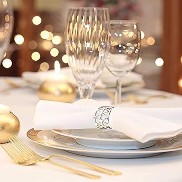 12 stycken runda och silverfärgade servettringar, metallservettringar