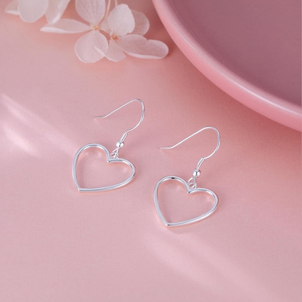 Kiinteä 925 Sterling Hopea 1,8 cm Ontto Sydän Riipus Korvakorut Naisille Teineille Makeat Rakkaus Roikkuvat Korvakorut