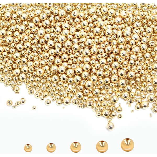 (Guld 4mm) 200st 18K Guldpläterade Distanspärlor, Runda Armbandspärlor, Sömlösa Släta Metallmässingspärlor, Hållbara Runda Distanspärlor för DIY Halsband Armb