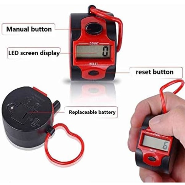 2 stk 5-sifret manuell digital tellerdisplay håndholdt digital teller med buet fingerring
