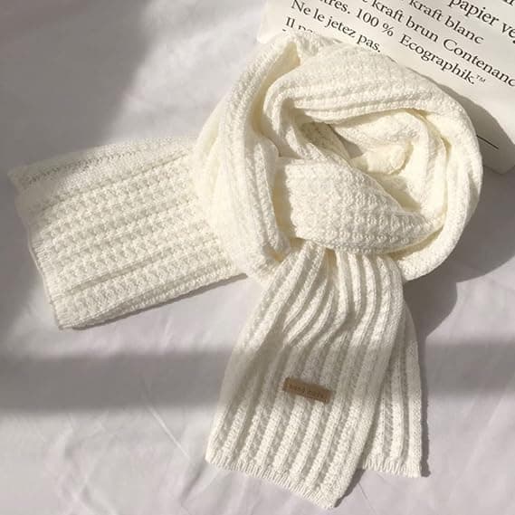 (Vit) Enfärgad Sjal för Kvinnor Vinter Varm Chic Stickad Ull