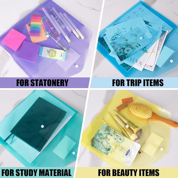 Set med 25 Dokumentfickor, Plastfickor med Knapp och