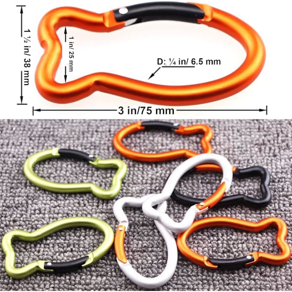 4 stk. nøkkelringklips formet som fiskebein, mini karabinkrok - 7,6 cm aluminium slitesterk hurtigutløser automatisk låsing fjærbelastet for hjemmebruk, bobil, camping, fiske, fotturer