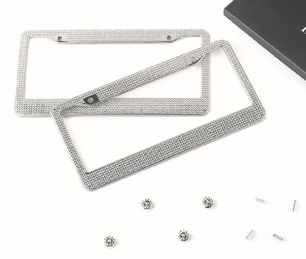 Glitter Nummerplade Ramme (Hvid) Rhinestone Nummerplade Ramme