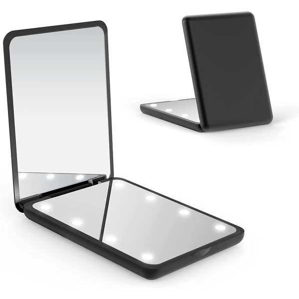(svart) Kompakt spegel, förstoring med ljus, 1x/3x 2-sidig Magne