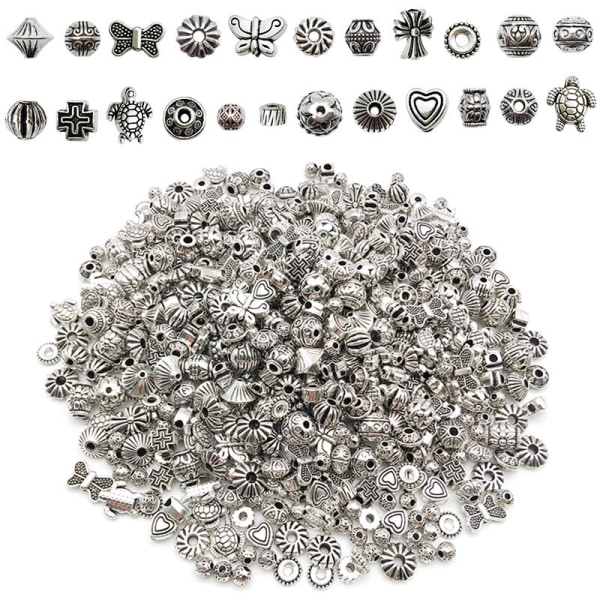 [Random Style] 23 antika silverpärlor retro tibetanskt silver Big H