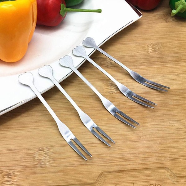 12 stk. 10,8 cm Små Fruktgafler Rustfritt Stål Fruktgafler 2-tind Fruktgafler Salat Fruktgafler Hjerteform Fruktgafler for Hjemmekjøkken eller Re