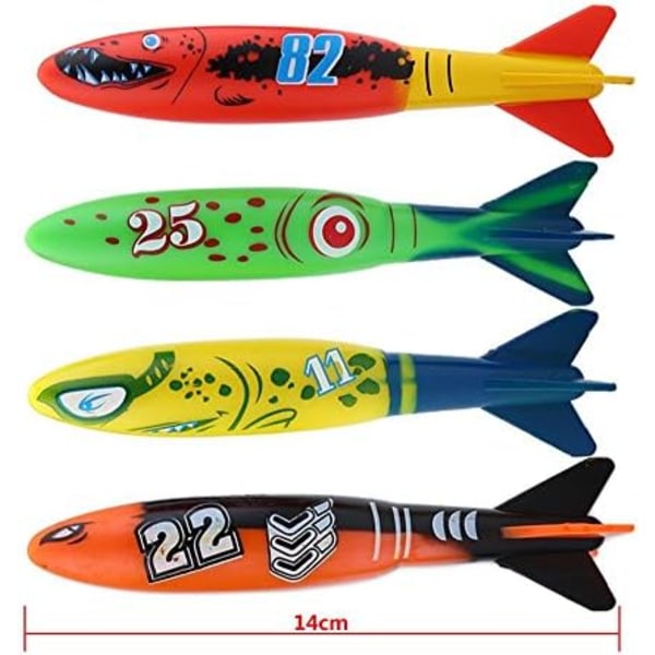 4 kpl Sukellus Torpedo Leikkikalut, Uintiharjoittelulelut Sukellus Vesileikkikalut Lapsille vedenalaisia ​​pelejä varten