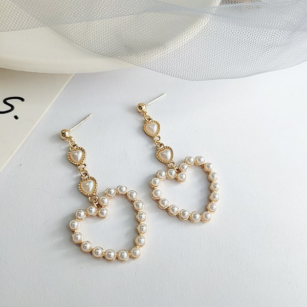 Elegante Æstetiske Fine Perle Sød Hjerteformet Drop Dangle Øreringe Brude Bryllup Fødselsdagsfest Valentinsdag Hjertegaver Smykker til Kvinder