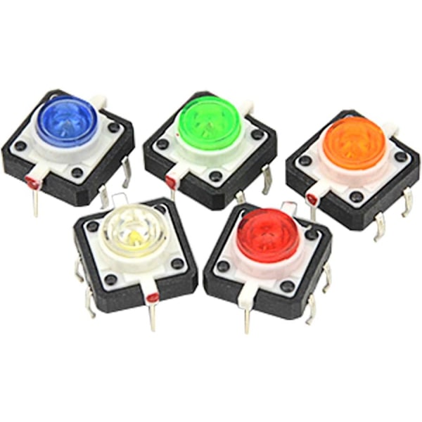 10 stk LED Momentary Taktil Tact Trykknapsbryter 12 mm x 12 mm