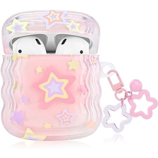 (57×47.5×24.5)Sød Airpod Etui Kawaii Stjernemønster Design, med Lille Klokke Stjerne Nøglering Blød Beskyttende Cover Kompatiabel