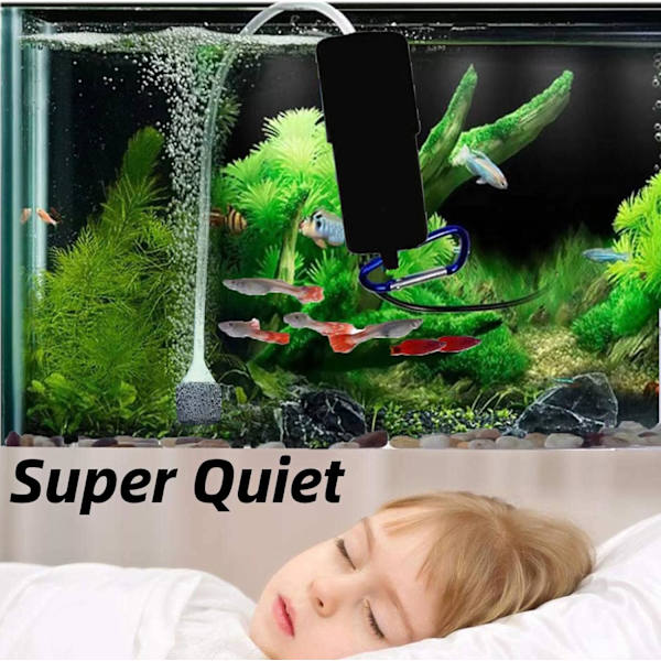 (Sort) Mini USB Akvarium Luftpumpe, Ultra Stille Oxygenpumpe, Lille