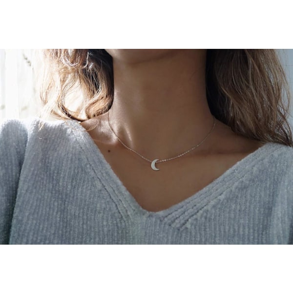 Sølv Crescent Moon Choker - 925 Sterling Sølv Halskæde - Kort Halskæde - Sølv Choker Halskæde - Fin Halskæde -