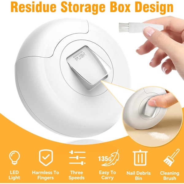 3 i 1 Elektrisk Negleklipper, Elektrisk Negletrimmer 3 Hastigheter Automatisk Negleklipper med LED-lys Elektrisk Tåneglklipper for Eldre Fingernail Cli