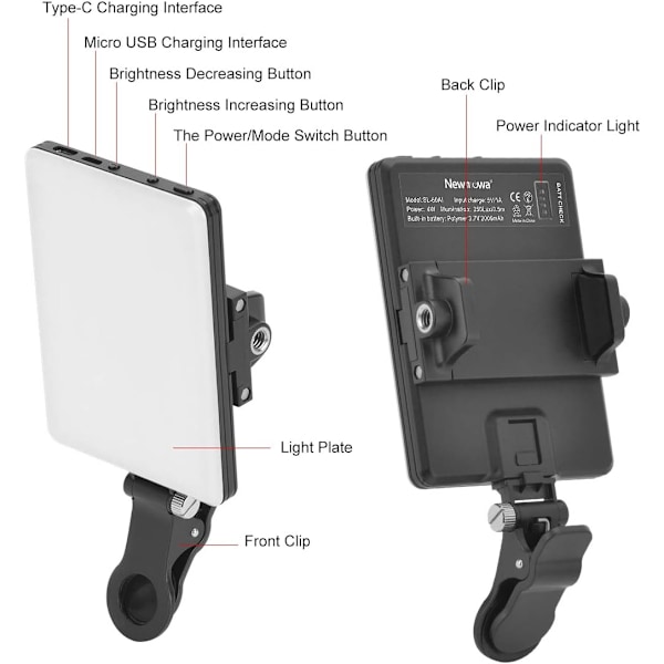 60 LED Videolys, 3200-5600K 3 Lystilstande USB og 10 Niveauer Dæmpbar Lysstyrke CRI95+ Bærbart Lys til Telefon, iPhone, Android, iPad, Laptop
