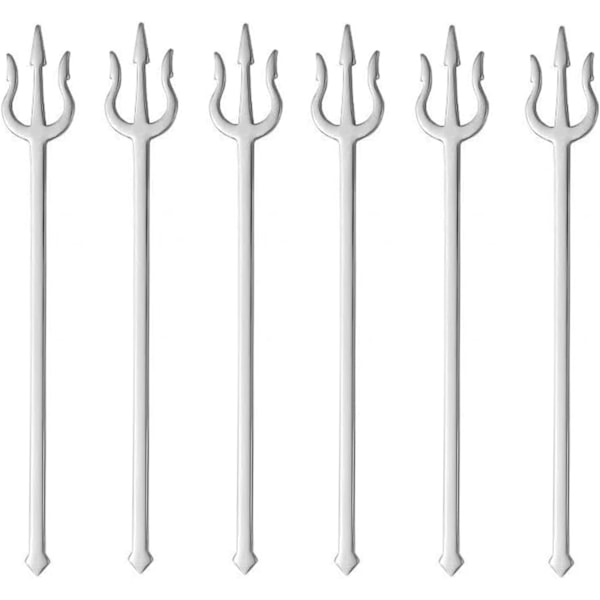 6 st Gafflar i Tridentform för Frukt, 13 cm Unik Cocktailgaffel 18/10(304) Rostfritt Stål Djävuls Förrättsgaffel för Dessert Inlagd Frukt Tårta Sallad Party