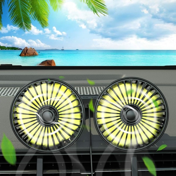 Ocean 12V Dobbelthodet Bilvifte, Bærbar USB Bilvifte, 360 Grader