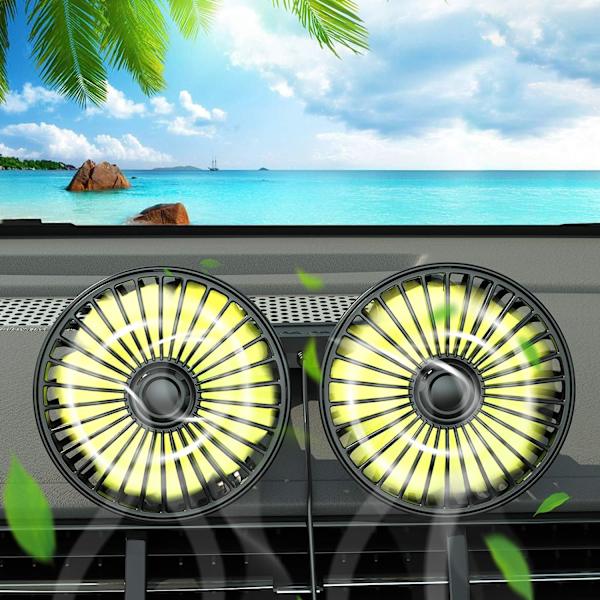 Ocean 12V Kaksoispää Auton Tuuletin, Kannettava USB Ajoneuvon Tuuletin, 360 Astetta