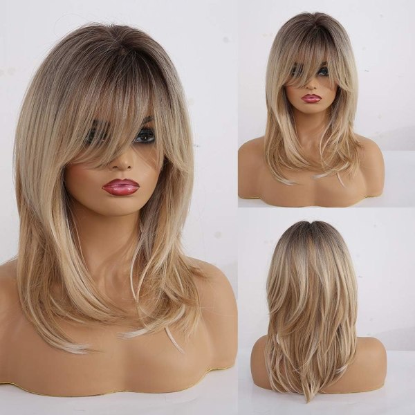 18" lång lockig blond peruk axellängd syntetisk peruk för kvinnor w