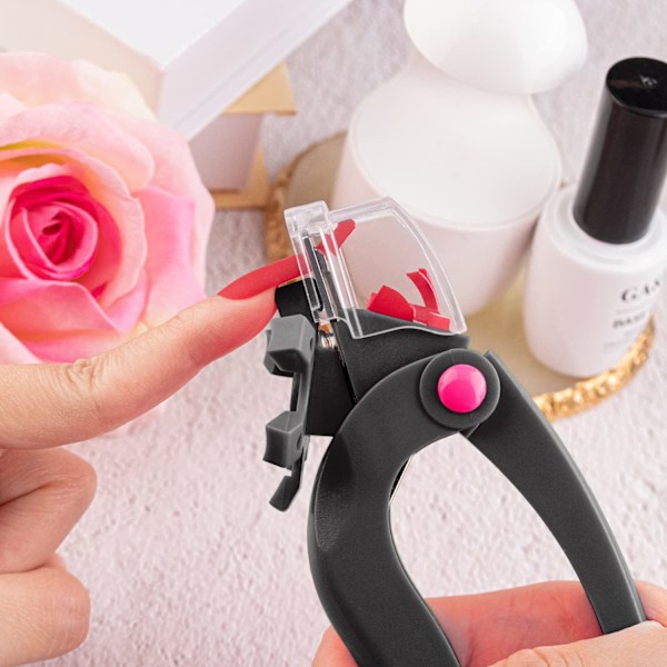 Justerbar Akryl Nagel Klippare med Storleksmätare, Uppsamlare och Längdmätning, Svart Professionell Vridbar Rostfri Stål Blad Nagel Tippar Klippare, Falska Naglar