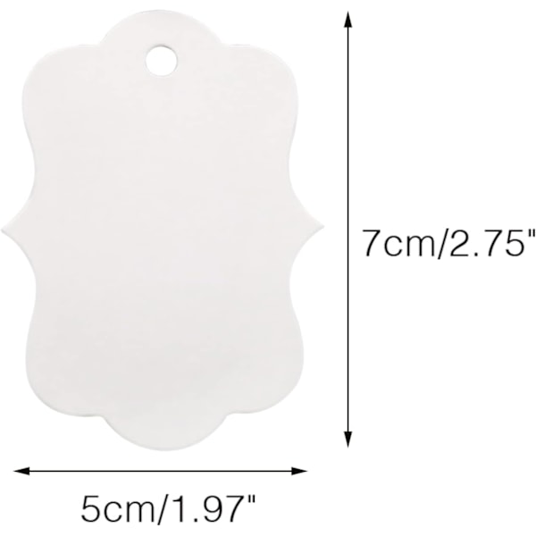 150 stk Hvite Papirlapper, 2,7x2 tommer Blanke Gavelapper med Snøre, Skallformede Prislapper, Blanke Gavehengelapper for Gaveinnpakking, Bryllup, Varemerker