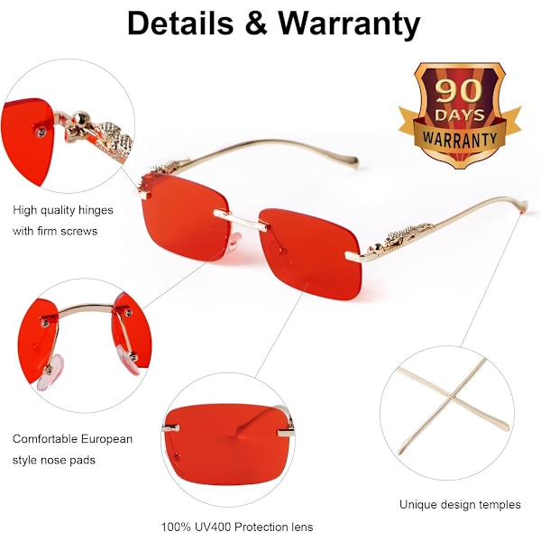 Vintage Rimless Solbriller Retro Luksus Guld Metal Rammeløse Rektangel Farvede Glas Solbriller