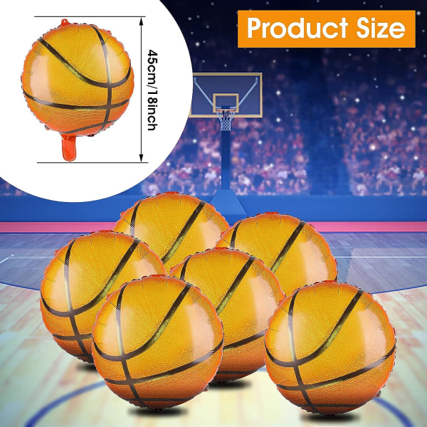 6 stykker 18 tommer basketball balloner, aluminiumsfolie ballon sport