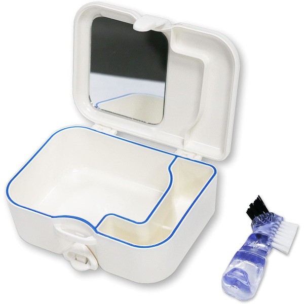 Tandprotes Bath Case Cup Box med spegel och ren borste, Portable Den