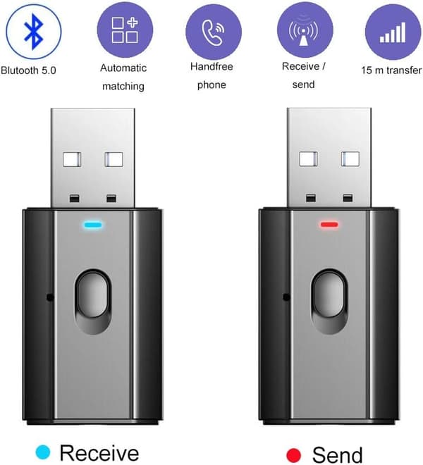 Bluetooth-sender 5.0 med 3,5 mm-kontakt, Mini trådløs Bluetooth-sender