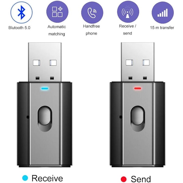 Bluetooth-sender 5.0 med 3,5 mm stik, Mini trådløs Bluetooth-sender