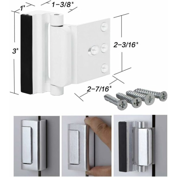 Dørforsterkningslåser med 8 skruer, hvit sikkerhetsdør for småbarn